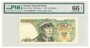 50 zloty 1975, K. Swierczewski, series BD0000367, four zeros at the beginning