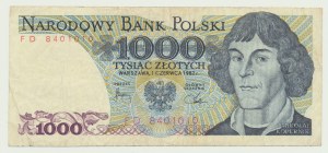 1.000 złotych 1982 ser FD, lustrzane odbicie awersu na rewersie, RZADKOŚĆ