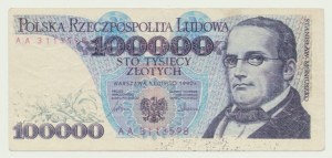 100.000 złotych 1990, Moniuszko, ser. AA, wysokiej klasy fałszerstwo z epoki