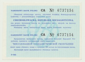 NBP Bon de transit 200 zloty 1987 pour koruna, Tchécoslovaquie, orbis, petite série. CA