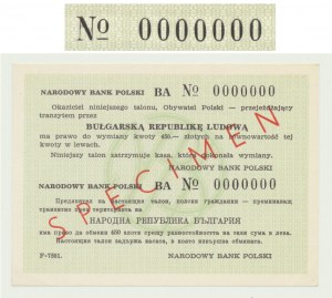 NBP transit voucher 450 zloty 1988 for left, Bulgaria, small letters ser. BA0000000 SPECIMEN