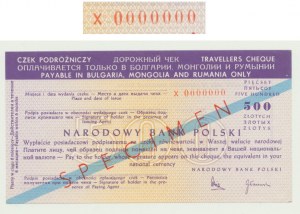 NBP, chèque de voyage, années 1980, Bulgarie - Pologne, échange de 500 zlotys contre 25,5 leva, X0000000 SPÉCIMEN