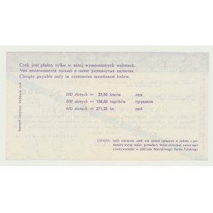 NBP, Czek podróżniczy, lata 80-te, Bułgaria - Polska, 500 złotych wymiana 25,5 lewów, X0000000 SPECIMEN