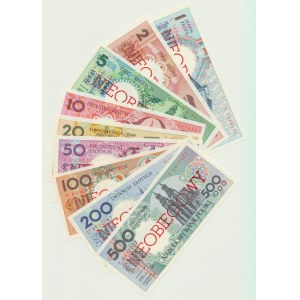 1 - 500 zlotys 1990, 9 pcs. set of banknotes Cities of Poland, UNOFFICIAL