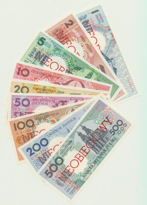 1 - 500 złotych 1990 r., 9 szt. komplet banknotów Miasta Polskie, NIEOBIEGOWE