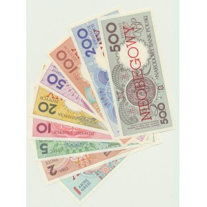 1 - 500 zlotys 1990, 9 pcs. set of banknotes Cities of Poland, UNOFFICIAL