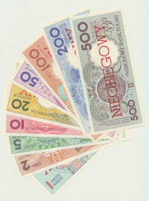 1 - 500 Zloty polonais 1990, jeu de 9 billets Villes de Pologne, ILLIMITÉ