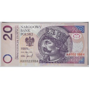 20 złotych 1994, druk TDLR Londyn, AA 0023984, dwa zera na początku