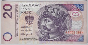 20 złotych 1994, druk TDLR Londyn, AA 0023984, dwa zera na początku