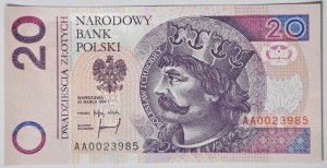 20 złotych 1994, druk TDLR Londyn, AA 0023985, dwa zera na początku