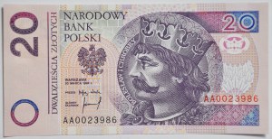 20 złotych 1994, druk TDLR Londyn, AA 0023986, dwa zera na początku