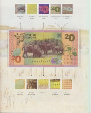PWPW, Mensch und Dokumente Nr. 5 mit 20 polnischer Bison-Banknote FO1008787 und Werbestempel