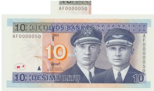 Litwa, 10 litu 2001, AF 0000050, bardzo niski numer