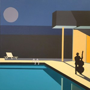 Jean-Claude Plewniak, Moon, double Bass and swimming pool, 2024