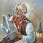 L.SEME, Starszy mężczyzna z fajką czytający - L. Seme