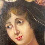 ANONIMO, Portrét ženy s hlavou ozdobenou kvetmi.