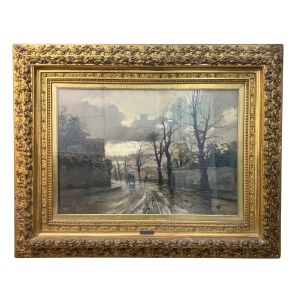 E.BRIANTE, Strada con alberi e carrozza - E. Briante