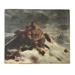ANONIMO, Darstellung eines Moments des Innehaltens während der napoleonischen Schlacht in Russland