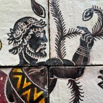 Composition artistique composée de 9 carreaux de terre cuite émaillés et décorés à la main Scène pompéienne