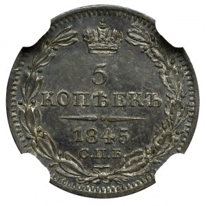 Rosja, Mikołaj I, 5 kopiejek 1845 КБ - NGC MS64