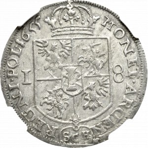 Jan II Kazimierz, Ort 1655, Kraków - nieopisany CASIMI-DG NGC AU55