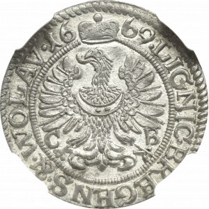 Śląsk, Krystian Wołowski, 3 krajcary 1669 CB, Brzeg - NGC MS64
