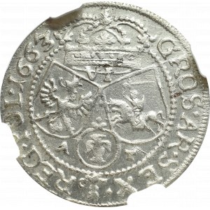 Jan II Kazimierz, Szóstak 1663, Kraków - nieopisany PO&SVE NGC MS63
