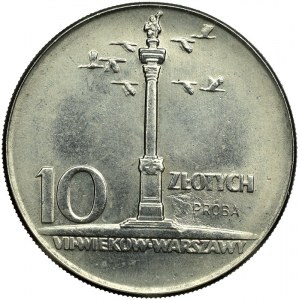  PRL, PRÓBA nikiel 10 złotych 1965 b.z. duża kolumna 
