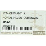 Germany, Earldom of Hohenlohe-Neuenstein-Öhringen, 2 1/2 kreuzer 1774 - NGC MS66