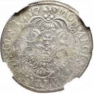 Szwedzka okupacja Elbląga, Karol X, Ort 1657, Elbląg - ligatura NH rzadkość NGC UNC Details
