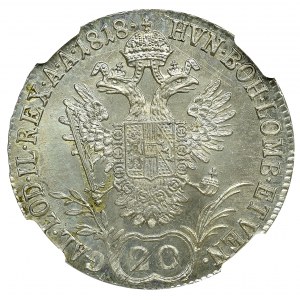 Austria, Franciszek I, 20 krajcarów 1818 Kremnica - NGC MS65