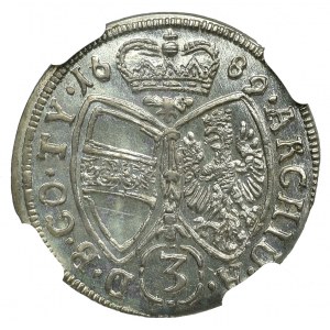 Austria, Leopold I, 3 kreuzer 1689 Hall - NGC MS66