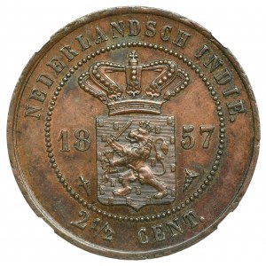 Netherlands East India, Willem III and Wilhelmina, 2 1/2 cents 1857 - NGC MS62 BN