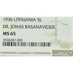 Lithuania, 5 litai 1936 - NGC MS65