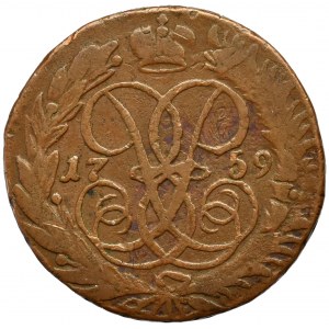 Rosja, Elżbieta II, 2 kopiejki 1759 - Przebitka na kopiejce 1756
