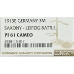 Niemcy, Saksonia, 3 marki 1913 E - 100 lat bitwy pod Lipskiem NGC PF61 Cameo