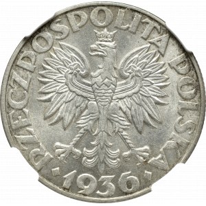 II Rzeczpospolita, 5 złotych 1936, Okręt - NGC MS62
