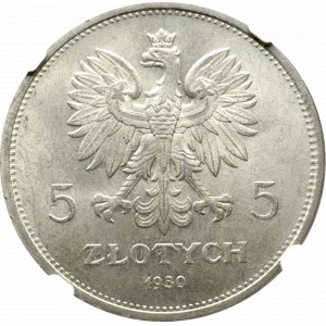 II Rzeczpospolita, 5 złotych 1930, Sztandar - NGC MS65 