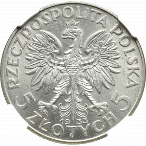 II Rzeczpospolita, 5 złotych 1933, Głowa kobiety - NGC MS62