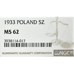 II Rzeczpospolita, 5 złotych 1933, Głowa kobiety - NGC MS62