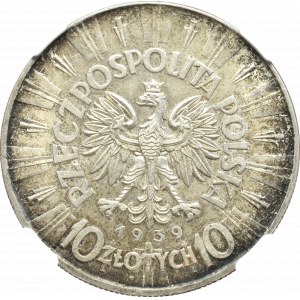 II Rzeczpospolita, 10 złotych 1939, Piłsudski - NGC MS64