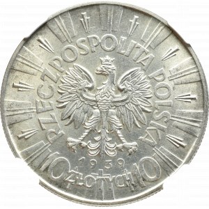 II Rzeczpospolita, 10 złotych 1939, Piłsudski - NGC MS62