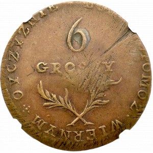 Oblężenie Zamościa, 6 groszy 1813, legenda w 4 wierszach - NGC AU53 BN