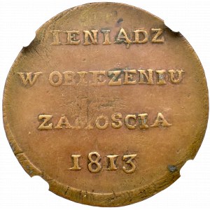 Oblężenie Zamościa, 6 groszy 1813, legenda w 4 wierszach - NGC AU53 BN