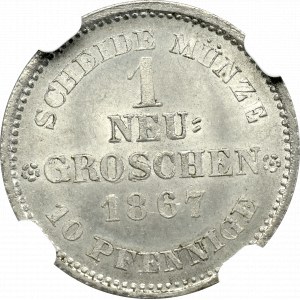 Niemcy, Saksonia, Jan V, 1 nowy grosz (Neugroschen) 1867 B, Drezno - NGC MS66