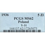 II Rzeczpospolita, 5 złotych 1936, Okręt - PCGS MS62