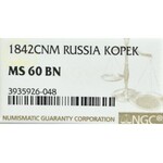 Rosja, Mikołaj I, 1 kopiejka srebrem 1842, Iżorsk - NGC MS60 BN