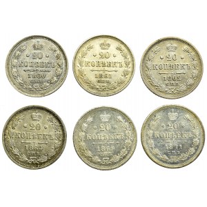 Rosja, zestaw 20 kopiejek 6 sztuk, 1860-1871