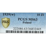 II Rzeczpospolita, 10 złotych 1939, Piłsudski - PCGS MS63