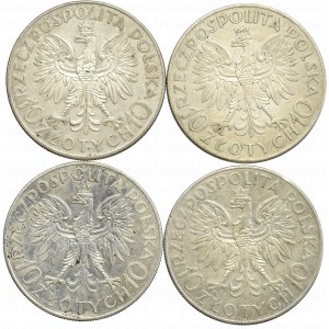 II Rzeczpospolita, 10 złotych Sobieski - zestaw 4 sztuk